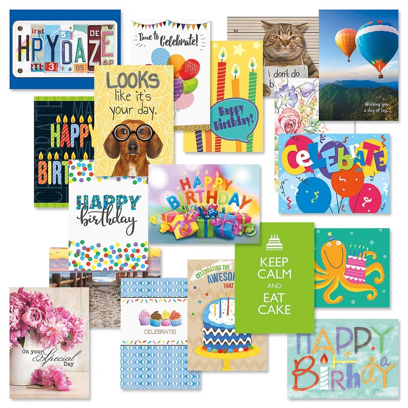 Current Mega Happy Birthday Greeting Card Value Pack â€“ Set of 36 (18 Designs), Large 5 x 7 inches, Envelopes Included - Image 1